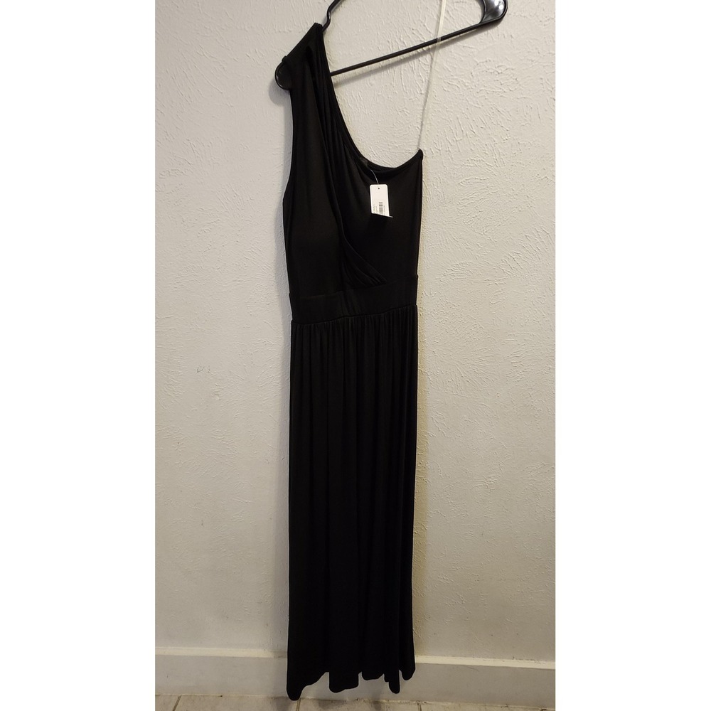 Venti6 Dress Womens Medium Black One Shoulder Maxi Italy Polyester Scout Molly‎